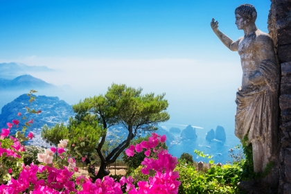 Statue Overlooking Coast in Capri Italy